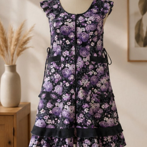 Floral Cotton Robe-Style Dress XL like new, purple