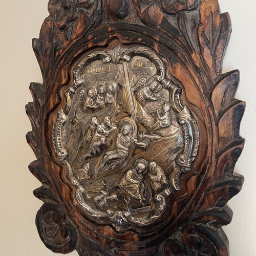 Vildiridis Silver Nativity Icon, Handmade Wood Carving