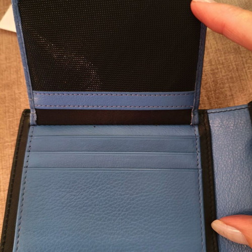 Pollini men's leather wallet new, black and blue