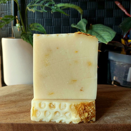 Handmade soap bar with oat milk, calendula and honey, new