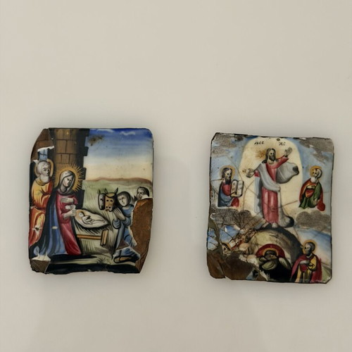Russian enamel used, set of 2, 5x4 cm