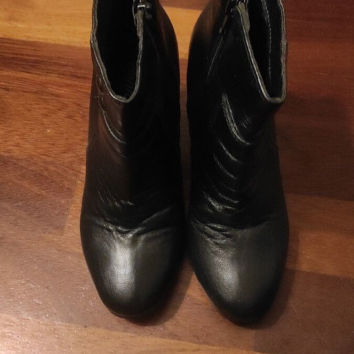 Elenross black leather women's ankle boots used, size 38, 8 cm heel