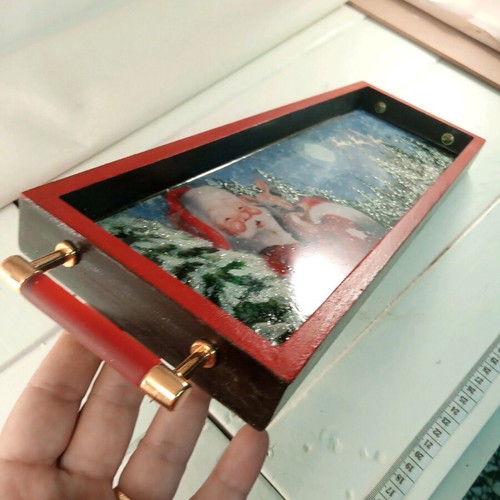 Christmas serving tray made to order, hand-painted with Santa and reindeer