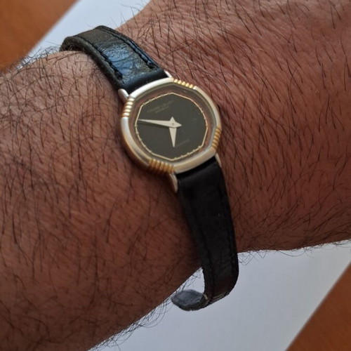 Favre Leuba Quartz watch used, black and gold, leather strap