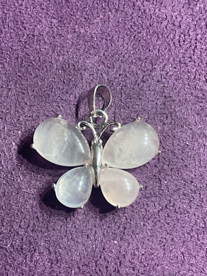 Rose quartz butterfly pendant with chain