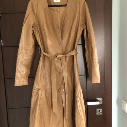 Leatherette dress-trench medium size like new, brown