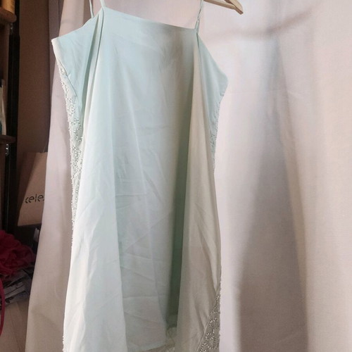 Mini dress with embroidered beads and flowers like new, turquoise