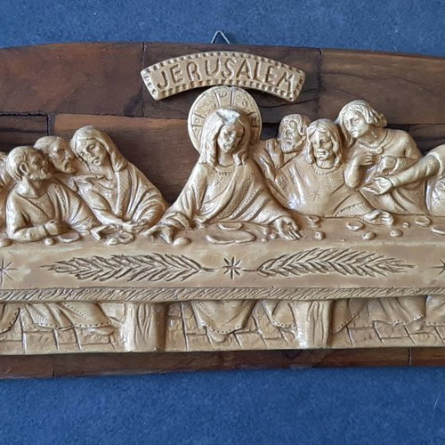 Wooden Last Supper souvenir used, relief from Jerusalem