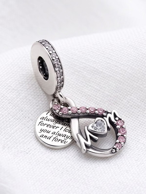 Pandora Mum Infinity Pavé Double Dangle Charm S925 ALE new, pink and silver