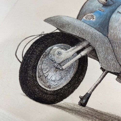 Vespa chalcography like new, Italian artist, 33.5x40.2cm