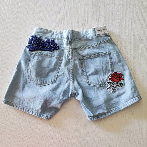 Pepe Jeans shorts new, size S 26, blue with embroidered designs