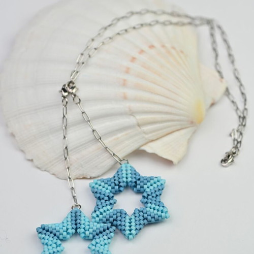 Necklace Two Stars in Blue made to order