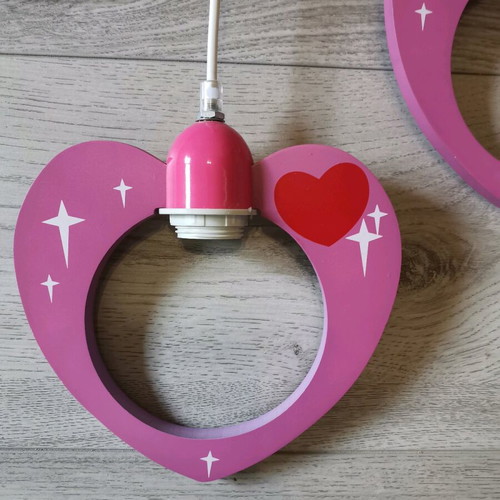 Double ceiling light with heart designs wood like new