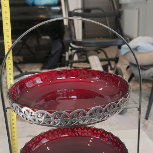 Metal decorative two-tier etagere like new with glass