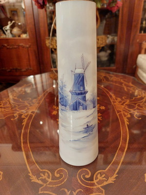 Flemish opaline vase 22 cm very rare, painted, 80 years antique