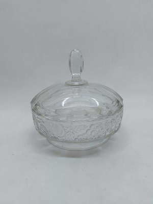 Crystal fondant dish with lid and embossed designs used 16x15.5cm