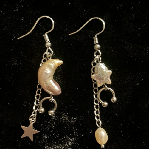 Handmade earrings with natural moon and star shaped pearls