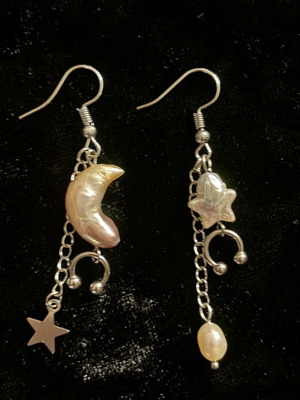 Handmade earrings with natural moon and star shaped pearls