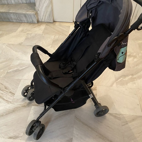 Moni baby stroller used, foldable, black/grey with designs