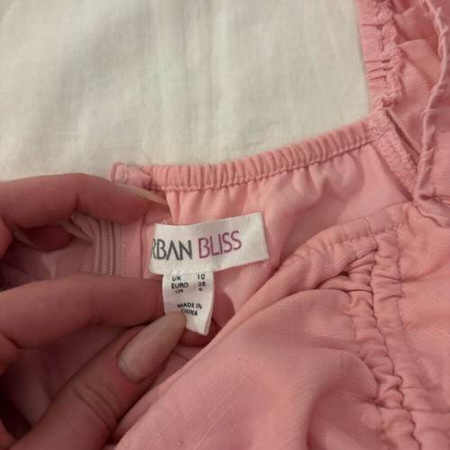 Urban Bliss pink ruched mini dress with tie up detail, new, size 10