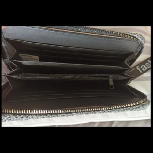 Large women's fashion wallet knitted gray new
