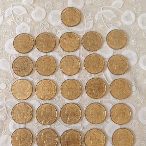 French coins used, pack of 26, 10 centimes 1973-1998