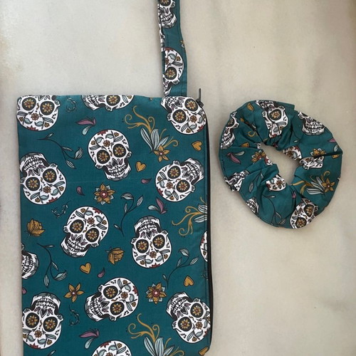 Handmade set of bag with hair elastic new, cotton fabric