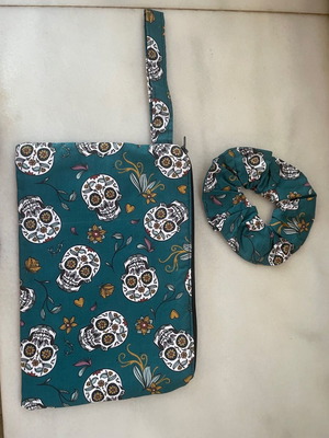 Handmade set of bag with hair elastic new, cotton fabric