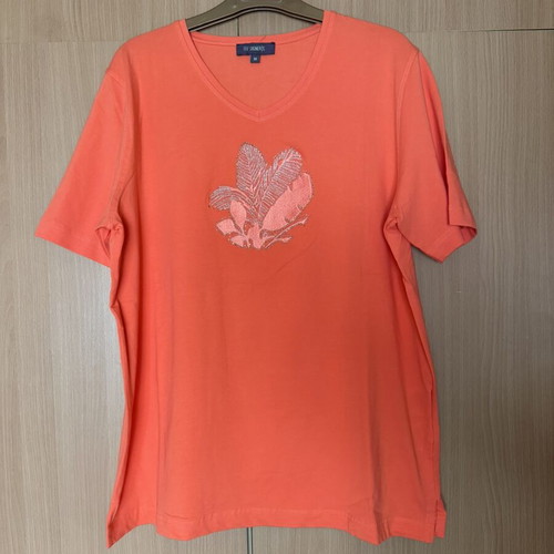 Γυναικείο T-shirt σαν καινούργιο, medium, κοραλί με σχέδιο απλικέ