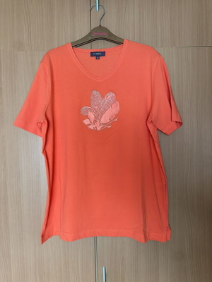 Γυναικείο T-shirt σαν καινούργιο, medium, κοραλί με σχέδιο απλικέ