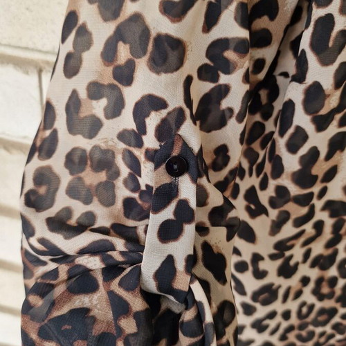 Leopard print shirt refurbished, size S, polyester, beige and brown