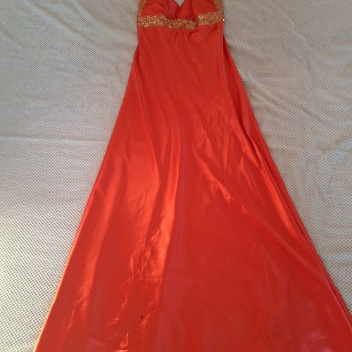 Coral long dress with sequins size medium for wedding or baptism like new