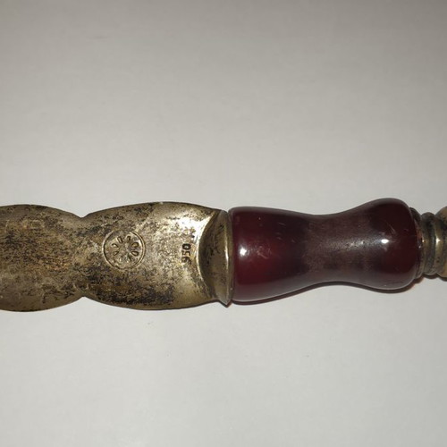 Silver vintage letter opener 950 used with genuine amber