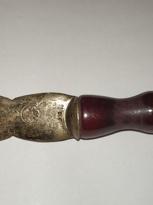 Silver vintage letter opener 950 used with genuine amber