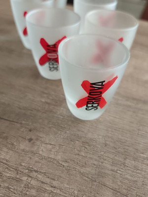 Serkova Vodka vintage promotional shot glasses, set of 6