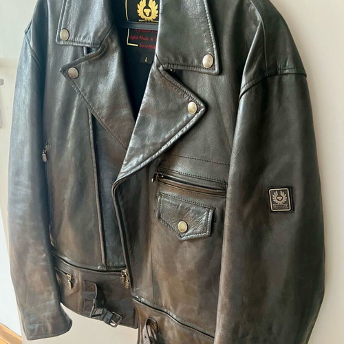 Belstaff leather biker jacket men black size L like new