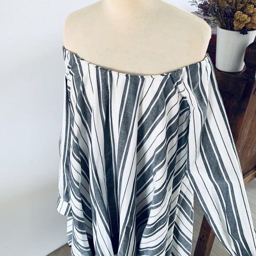 Stelios Koudounaris striped cotton dress new, size S, white and gray