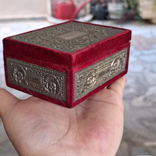Godinger Baroque Silver Plated Jewelry Box used, vintage velvet case