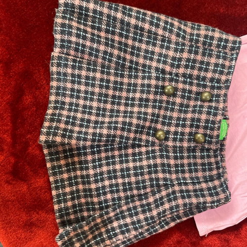 Baby clothing set for girl 18-24 months, checked skirt, pink top and denim bolero with fringes like new