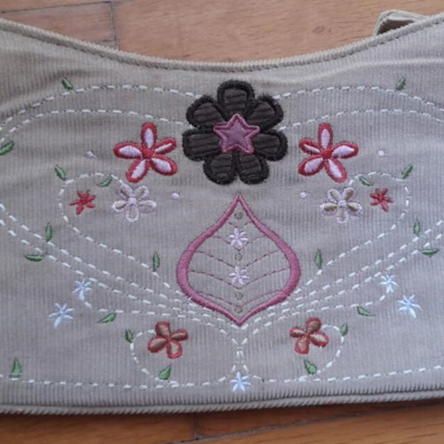Dolcis beige corduroy shoulder bag new with embroidery