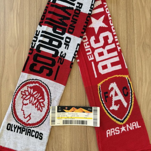 Arsenal Olympiacos 2019/20 Europa League Scarf with Authentic Ticket like new
