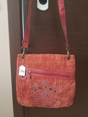Boho women's bag new, velvet knit with leather crossbody strap