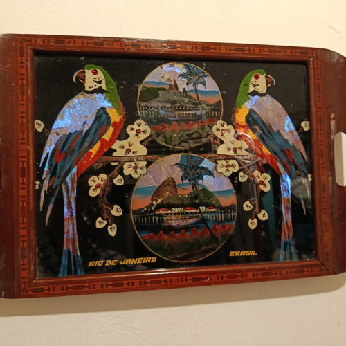 Serving tray souvenir from Rio de Janeiro with iridescent decoration