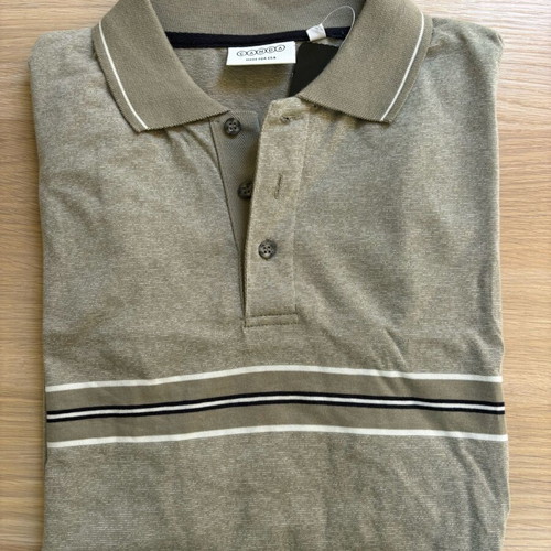 New CANDA short-sleeve polo shirt, size L, grey-green with stripes