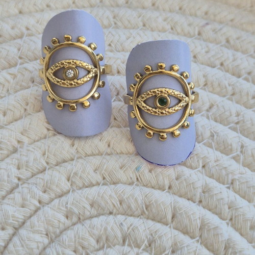 Steel Eye Ring new, gold and green tones
