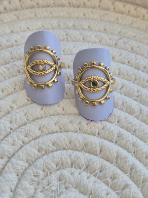 Steel Eye Ring new, gold and green tones