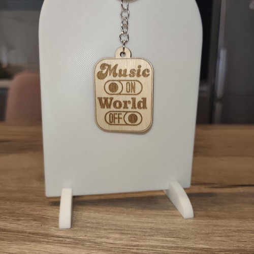 Wooden keychain Music ON / World OFF with personalized engraving