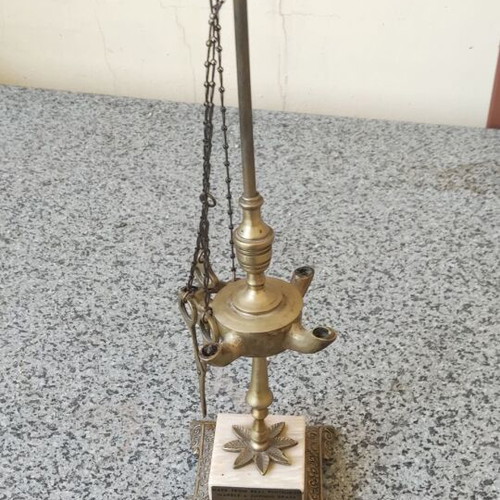 Lamp set of 4 like new from Pentelic marble and brass
