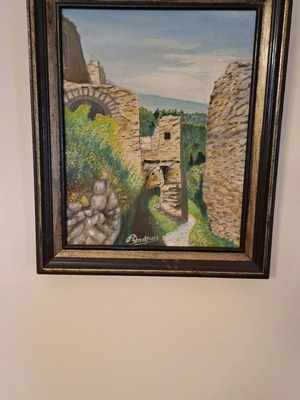 Oil painting used 36cm × 30cm by Kostas Papoulias depicting Mystras