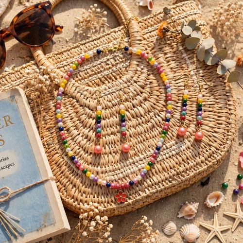 Handmade colorful summer necklace and earrings set new